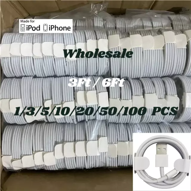 Wholesale Bulk Lot USB Cable 3/6Ft For iPhone 14/13/12/11/X/8/7/6/5 Charger Cord