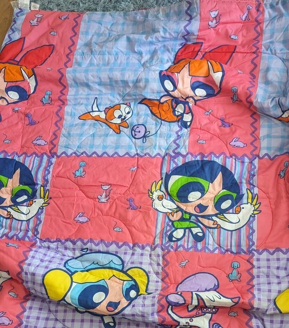 POWERPUFF GIRLS TWIN Comforter Vtg Cartoon Network Reversible Blanket 62x86 READ £30.34