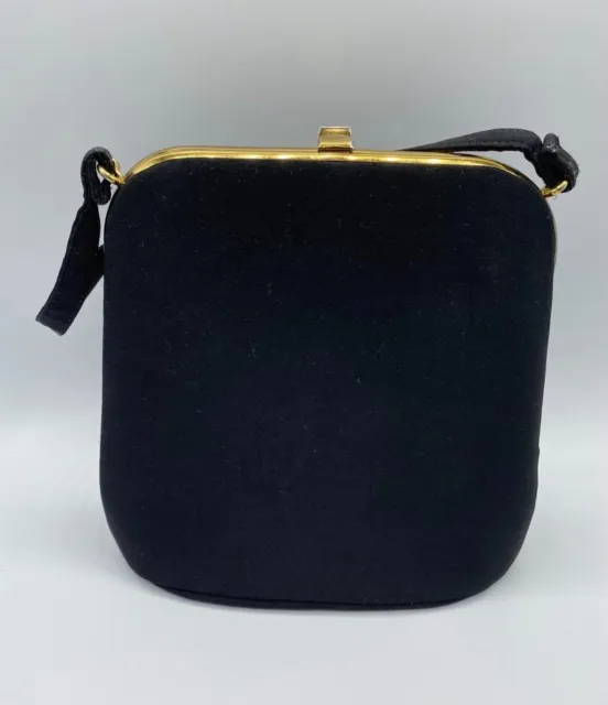 Vintage Black Handbag Purse Gold Tone Hardware Snap Lock