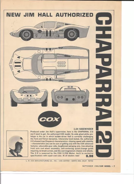 Jim Hall Chaparral 2D Cox Slot Car 1/24 Scale Vintage Magazine Ad PHOTOCOPY