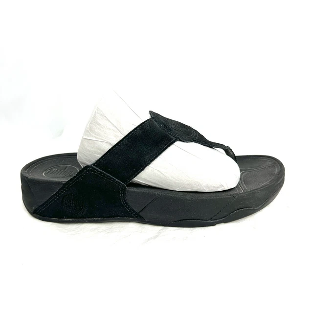 Fitflop Oasis Women Size 8 Black Suede Toning Wedge Thong Sandal Shoe