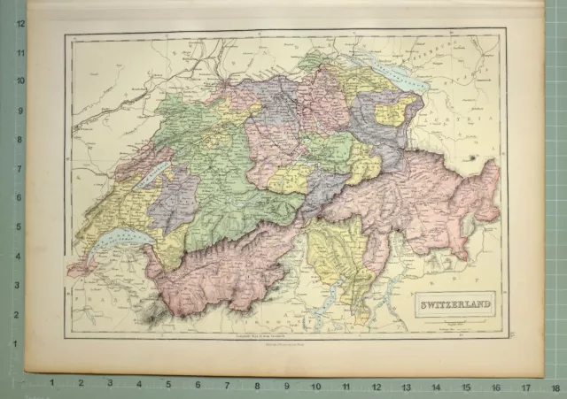 1876 Antique Map ~ Switzerland Fribourg Vaud Zurich Geneva Thurgau Appenzell 2