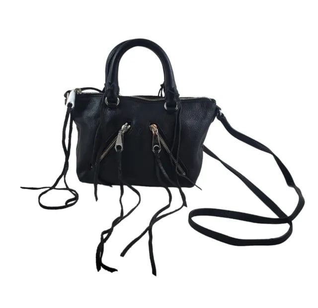 Rebecca Minkoff Micro Moto Satchel Bag Black Leather Crossbody Fringe Small Mini