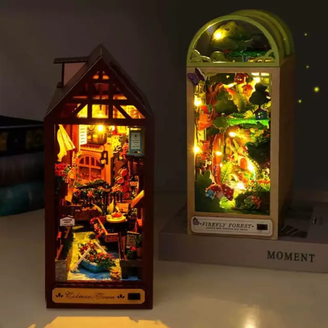 Light UP Rolife LED Book Nook Set-3D Adult Wooden Puzzle - Bookshelf Insert Den