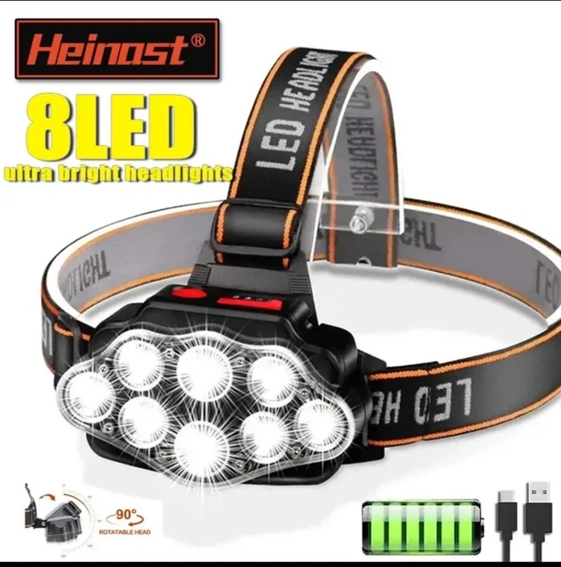 Lampe Frontale LED Rechargeable, Ultra Puissante Lampe à 8 Del de 18000
