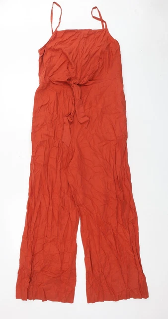 Tuta unica da donna in lino arancione Marks and Spencer taglia 12 cerniera