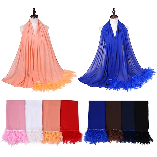 Gland Longues Écharpes Plume Écharpe Hijabs Solide Musulman Foulard Femmes %