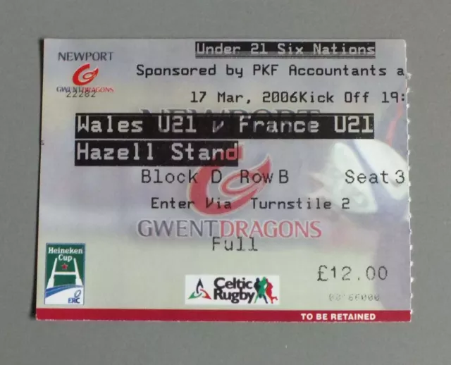 Ticket - Billet De Rugby - France Galles - Six Nations - 17 Mars 2006