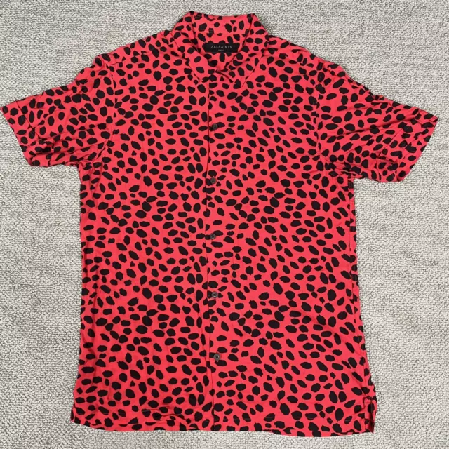 ALL SAINTS Shirt Mens Small Red Black Piero Short Sleeve Viscose Leopard Print