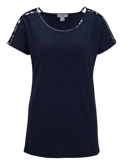 Heine Damen T-Shirt Kurzarm Pailletten marine blau Gr. 34 S NEU