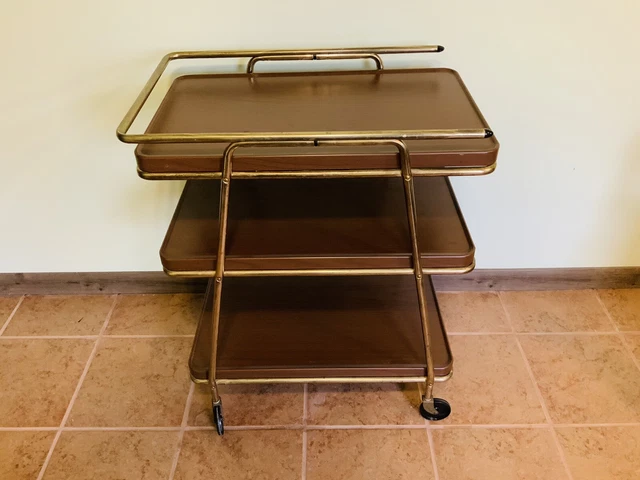 VTG Mid Century Modern Wood Grain Cosco Rolling 3 Tier Kitchen Utility Bar Cart VTG Mid Century Modern Wood Grain Cosco Rolling 3 Tier Kitchen Utility Bar Cart