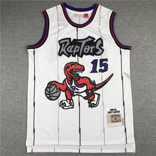 Rétro 98 Maillot de Basket Vince Carter #15 Toronto Raptors Cousu Blanc &