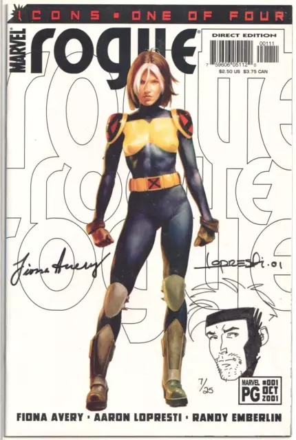 ROGUE 1 DYNAMIC FORCES SIGNIERT x2 BEMERKT LOPRESTI GAMBIT SKIZZE COA 2001 MARVEL