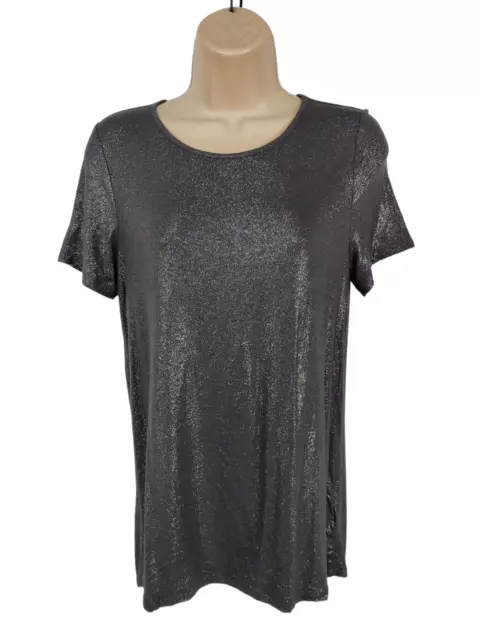 Womens Oasis Silver Glitter Short Sleeve Top T-Shirt Party Sparkle Size Uk Xs