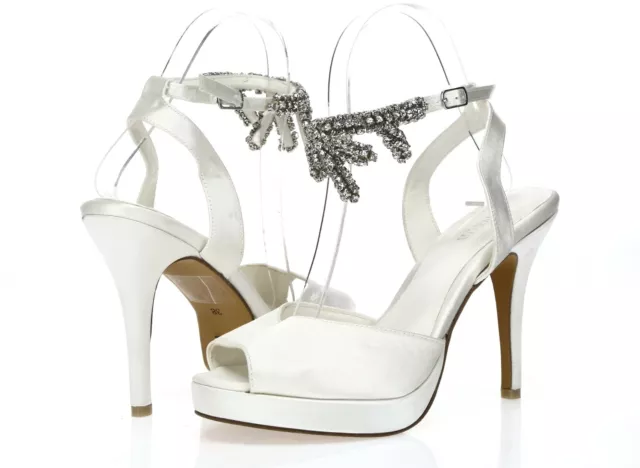 Womens MENBUR White / Jewels Satin Wedding Ankle Strap Sandals Sz. 38 2