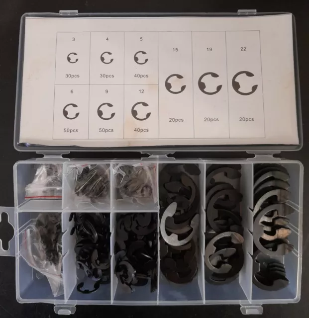 300pc E Clip Circlip Snap Assortment Ext Retaining Ring Metric 3-22mm Size #6627 2