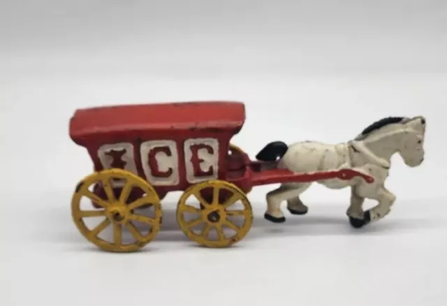 Vintage Cast Iron Horse & Ice Wagon Toy