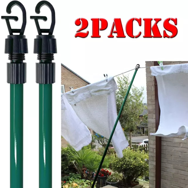 2 x Extendable Prop Line Heavy Duty Clothes Washing Outdoor Pole Support 2.2M