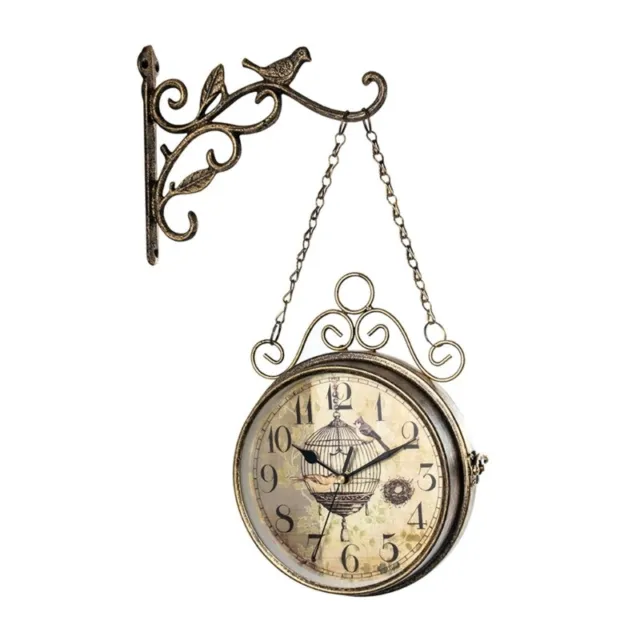 Vintage Double Side Wall Clock Rotation Metal Wall Clock Party Supplies