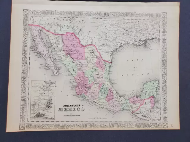 1867 Johnson Atlas Map Texas Mexico Arizona New Mexico Territory Rare Antique