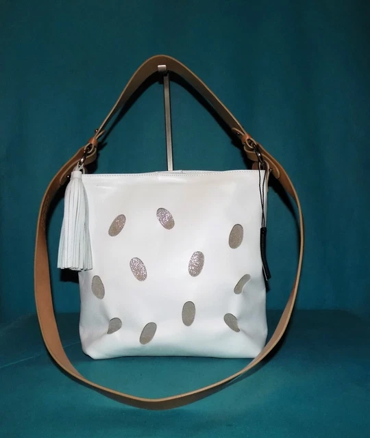 sac MOOAI creativ Paris en cuir blanc et marron porté épaule NEUF