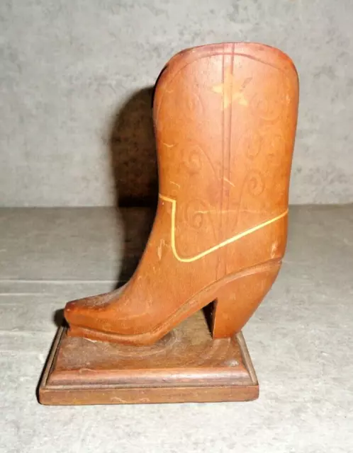 1930s Vintage W. LEO DANIELS HAND CARVED COWBOY BOOT ON BASE 4.25" TALL ##