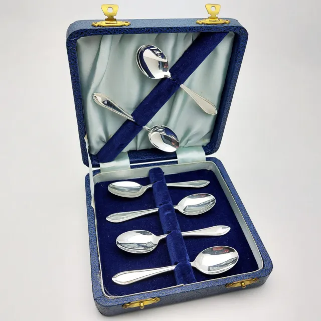 Cased Set Of 6 Silver Plated Demitasse Coffee Spoons - Vintage