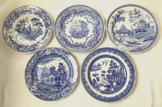 Set of 5 Vintage Spode Blue Room Collection Dinner Plates 10 1/2 inches like new