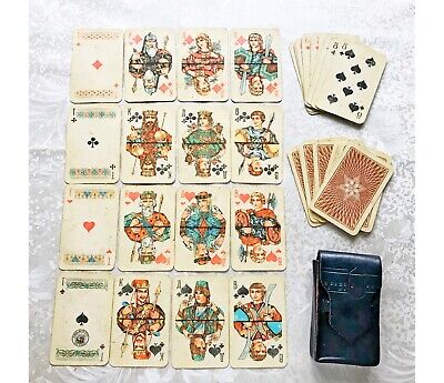 Soviet Vintage 36 Playing cards in a leather case - USSR 1970s Card Deck
