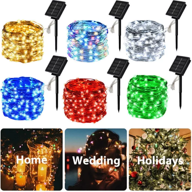 100-200 LED Solar Christmas String Lights Fairy Garden Outdoor Party Lamp