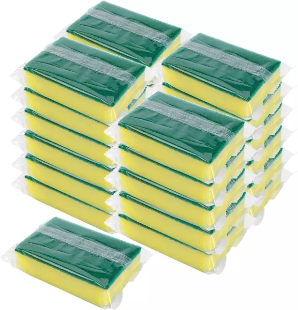 Individually Wrapped Sponges, Kitchen Dishwashing Sponge Bulk, Green 50 Pack