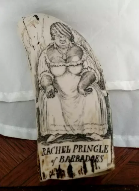 Scrimshaw Reproduction Tooth with Rachel Pringle of Barbadoes plus a Flying Fish