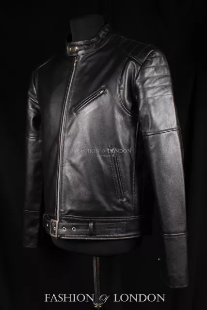 Mens ASPHALT Black Cowhide Biker Leather Jacket Motorbike Touring Fashion Jacket