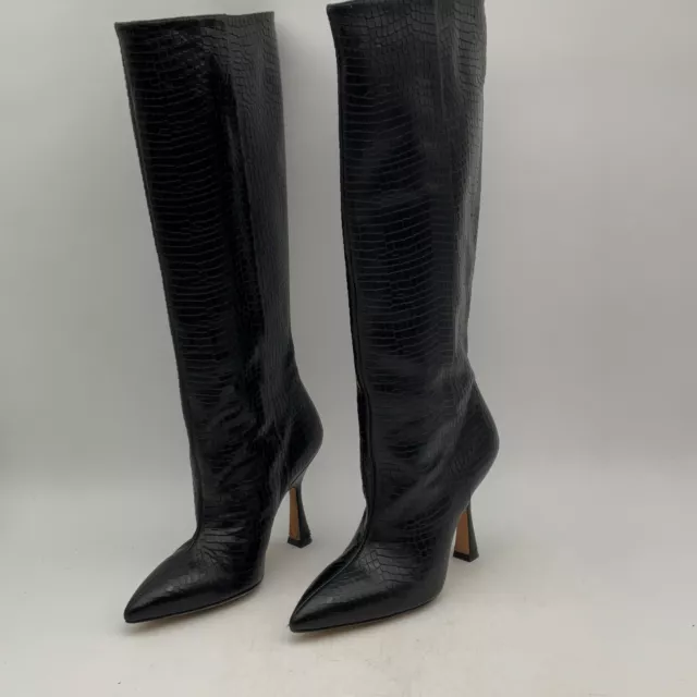 Stuart Weitzman Womens Black Snakeskin Leather Pull-On Tall Knee High Boots Sz 7