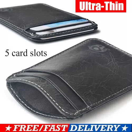 Ultra-Thin Black Credit ID Card Holder Leather Money Bag Wallet Small Mini SLIM