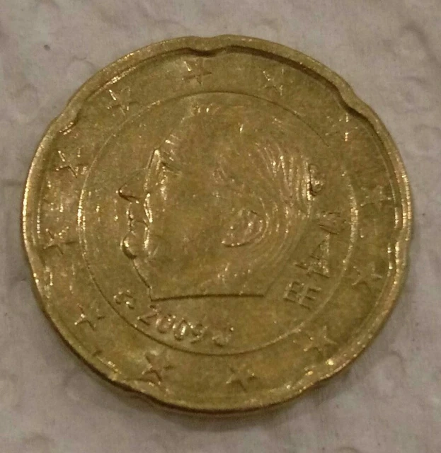 Pièce 20 centimes d'Euro année 2009 Belgique fauté - surplus de métal - error