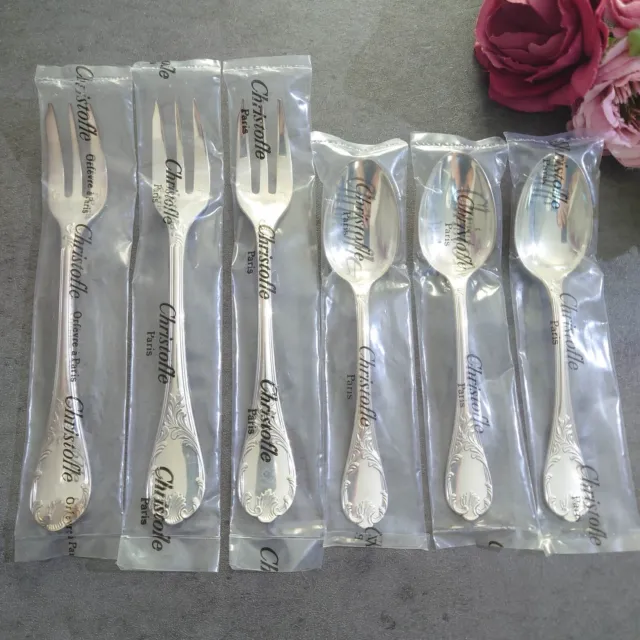 Christofle Marly Fork Spoon Unopened 6pcs Silverplate Flatware Brand New