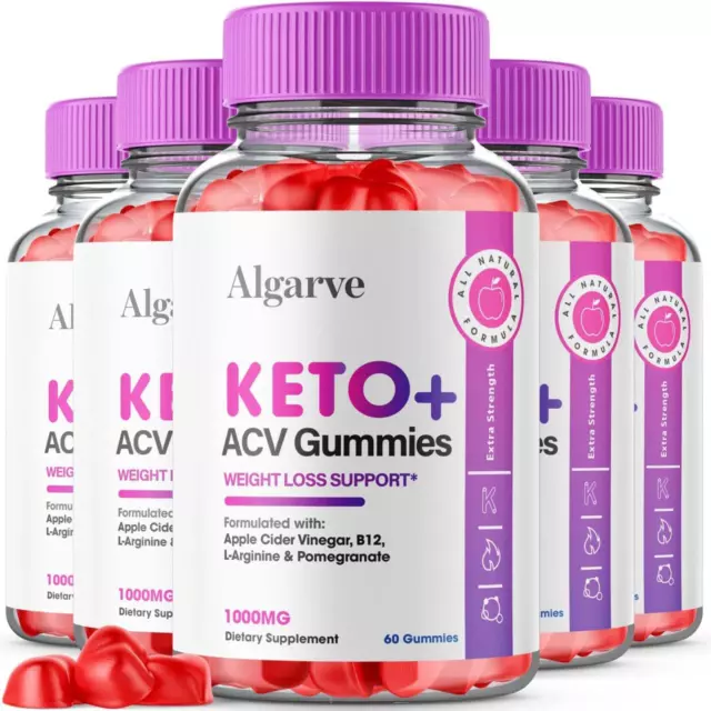 (5 Bottle) Algarve Keto ACV Gummies 1000MG Apple Cider Vinegar 300 Gummies