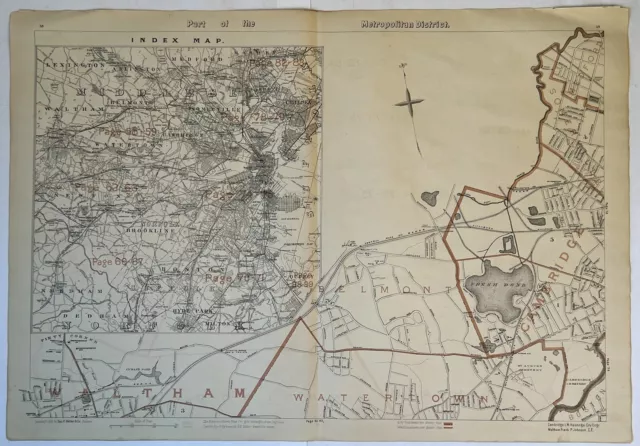 1891 Original Index Map,Belmont, Cambridge,Waltham,Somerville,Watertown,Mass MA