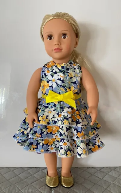 18" OUR GENERATION~AMERICAN GIRL Dolls Clothes ~LAYERED DRESS❇FLORAL/YELLOW TRIM