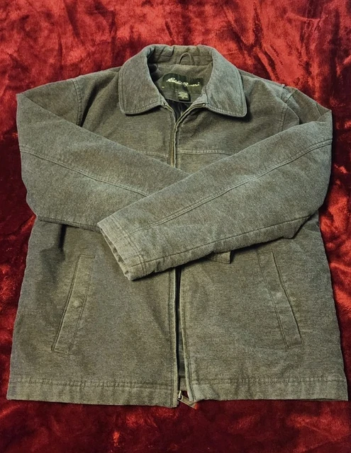 VINTAGE Eddie Bauer Jacket Mens Gray Black Zip up Rugged w/ Pockets MEDIUM Coat