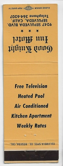 Good Knight Inn Motel Sepulveda Calif. matchbook Empty Matchcover