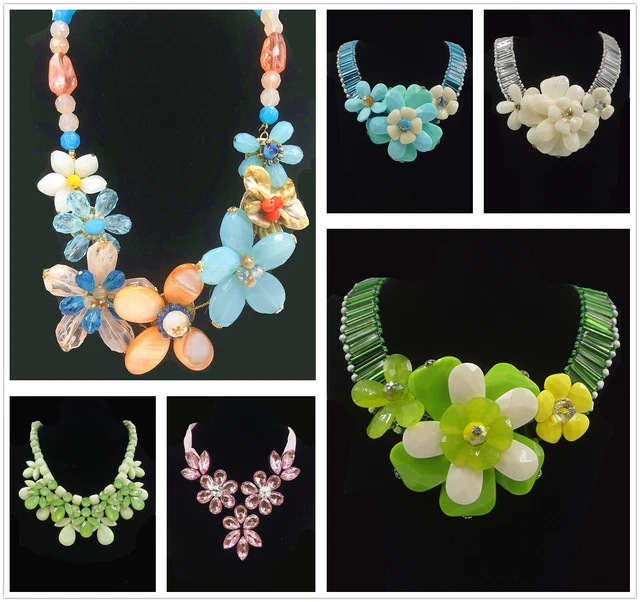 Women Chunky Plastic Flower Choker Statement Necklace Pendant Chain Jewellery