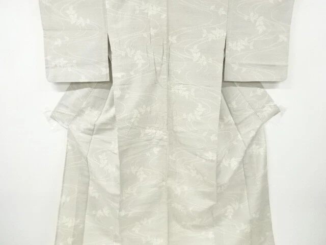 6570787: Japanese Kimono / Antique Hitoe Kimono / Tsumugi / Woven Stream & Plant