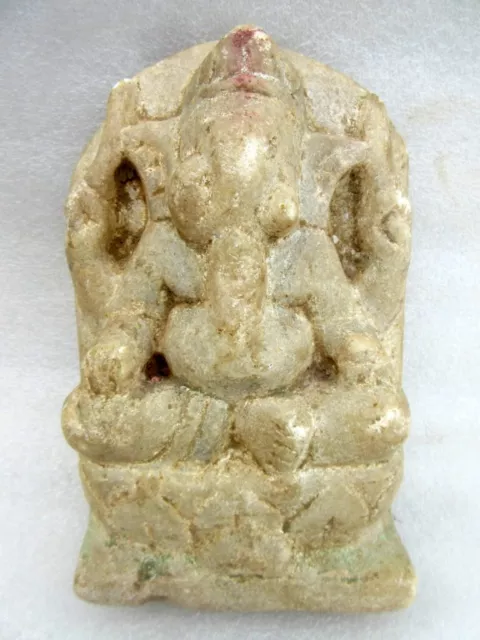 Antiguo Viejo Hindu God Ganesha Figura Estatua Blanco Mármol Piedra Raro Mano