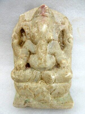 Antique Old Hindu God Ganesha Figure Statue White Marble Stone Rare Hand Carved
