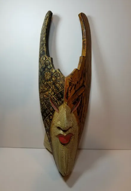 Bali Ethnic Tribal Wood Carved Mask Aflame By Sejati **US SELLER**