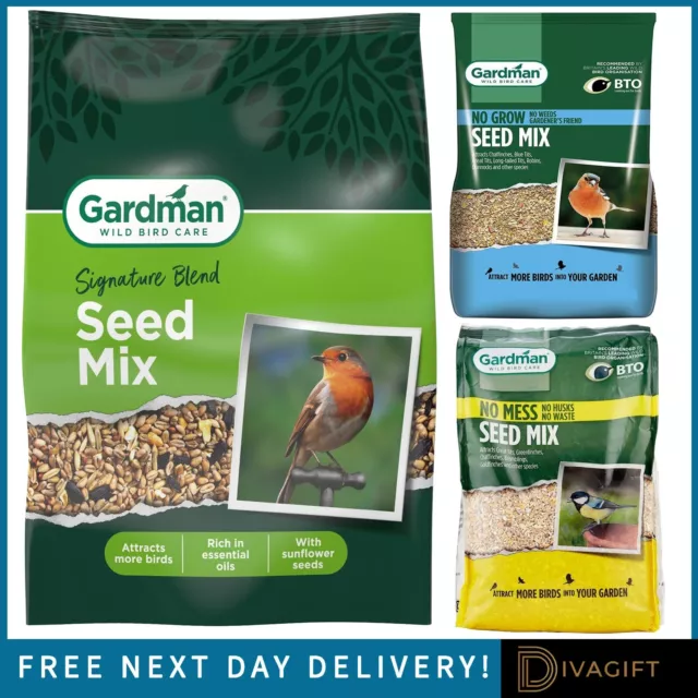 Gardman No Mess No Grow Seed Mix Food Seeds For Wild Birds Feed 1Kg 2Kg 4Kg New