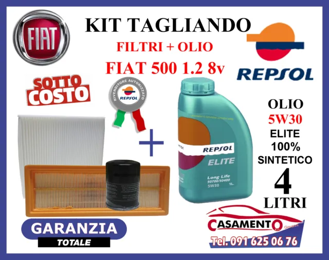 KIT TAGLIANDO FIAT 500 1.2 8v FILTRI + OLIO MOTORE REPSOL ELITE