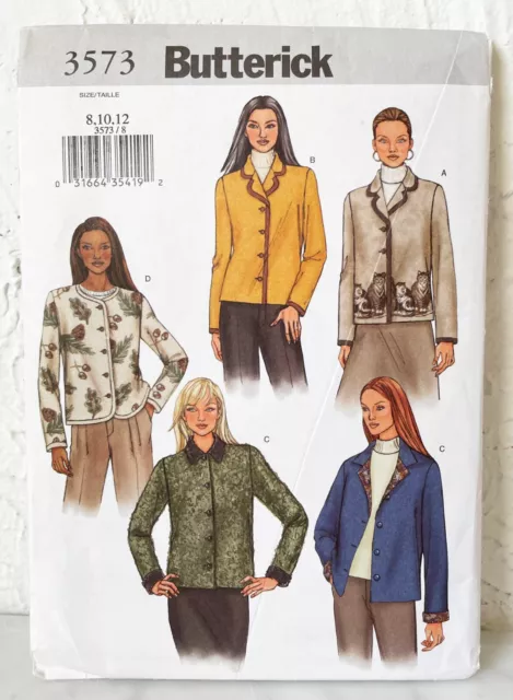 Butterick Jackets Loose-Fit Button Front Sewing Pattern 3573 Misses' 8-12 Uncut